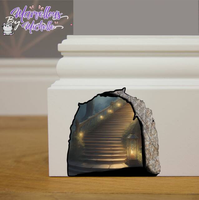 Handmade Cute Fairytale Enchanted Fairy Staircase in Hole Mouse Wall, Skirting Board, Door Sticker Decal Children's Kids Decoration H1
