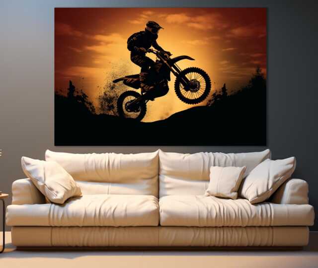 Motocross Wall Art, Silhouette Canvas Print, Biker Gift, Dirt Bikes Canvas, Photo, Jump Poster - image 1