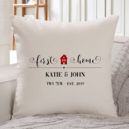 First Home Cushion Cover With Names, Date & Postcode/Housewarming Gift Gift For New Wedding Throw Pillow Square Cover - thumbnail 1