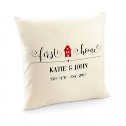 First Home Cushion Cover With Names, Date & Postcode/Housewarming Gift Gift For New Wedding Throw Pillow Square Cover - thumbnail 2