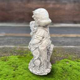 Stone Kids Picking Flowers Statue Boy With Girl Sculpture Cute Children Decoration Handmade Siblings Yard Ornament Art Gift - thumbnail 4