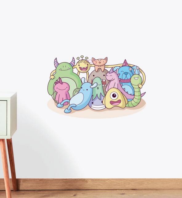 Monster Family Photo Wall Sticker Decal - Kids Stickers, Animals Childrens Decals, Art, Room, Girl, Boy