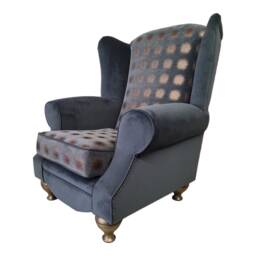 Queen Anne Wingback Chair Charcoal Grey, Shimmer Gold Fabric, Legs - thumbnail 3