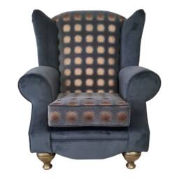 Queen Anne Wingback Chair Charcoal Grey, Shimmer Gold Fabric, Legs - thumbnail 2