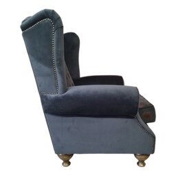 Queen Anne Wingback Chair Charcoal Grey, Shimmer Gold Fabric, Legs - thumbnail 4