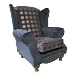 Queen Anne Wingback Chair Charcoal Grey, Shimmer Gold Fabric, Legs - thumbnail 1