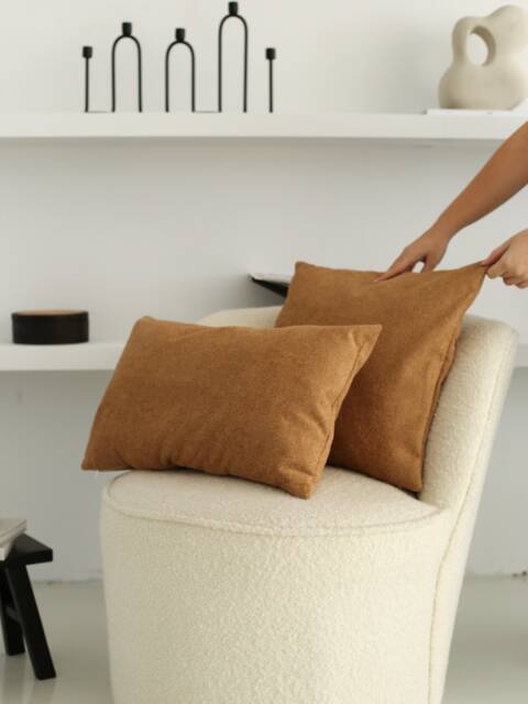 Camel Teddy Boucle Throw Pillow Cover, Soft & Fluffy Textured Boho Case, Any Size Cozy Home Decor, Hidden Zipper - image 1