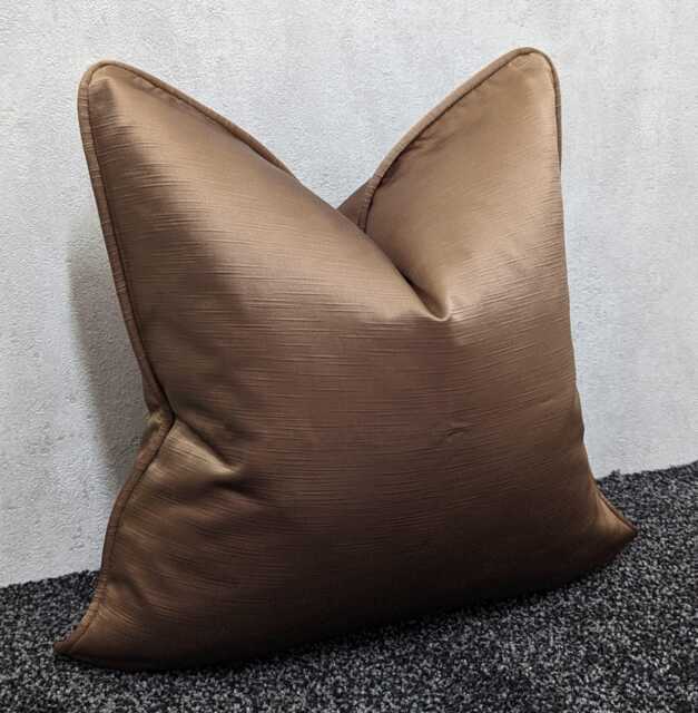 Duchess Self Piped Copper Cushion Cover Bold Satin Fabric, Textured Ribbed Modern Sofa Bed Pillow Accent Cushion - image 1