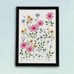 Wildflower Field Art Print - Pressed Flowers Poster Pink Delicate Floral Watercolour Illustration Gift For Gardeners A5, A4 Or A3 - thumbnail 2