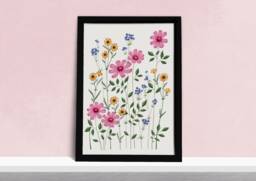 Wildflower Field Art Print - Pressed Flowers Poster Pink Delicate Floral Watercolour Illustration Gift For Gardeners A5, A4 Or A3 - thumbnail 1