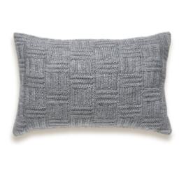 Basket Weave Knit Pillow Cover in Grey 12 X 18 Inch Textured Wool Cotton - thumbnail 1