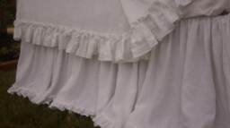 Linen Dust Ruffle With Mini Ruffles, Linen Bedskirt, Bed Skirts, Vintage Shabby Chic Bedding, Skirt, Queen Skirt
