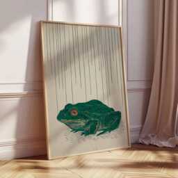 Japanese Frog Art Print, Minimalist Nature Poster, Modern Animal Wall Art, Inspired Illustration, Green Aesthetic Home Decor - thumbnail 2