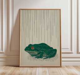 Japanese Frog Art Print, Minimalist Nature Poster, Modern Animal Wall Art, Inspired Illustration, Green Aesthetic Home Decor - thumbnail 1