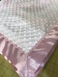 Free Embroidery Pink Minky Dot Baby Blanket With Pink Satin Backing & Binding - thumbnail 1