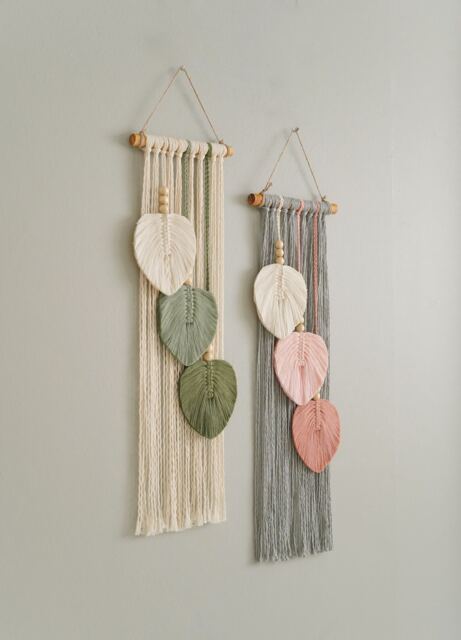 Macrame Leaves Decor, Boho Room Farmhouse Wall Art, Hanging, New Home Gift, Tropical Decor V24 - image 1
