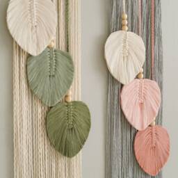 Macrame Leaves Decor, Boho Room Farmhouse Wall Art, Hanging, New Home Gift, Tropical Decor V24 - thumbnail 4