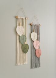 Macrame Leaves Decor, Boho Room Farmhouse Wall Art, Hanging, New Home Gift, Tropical Decor V24 - thumbnail 1