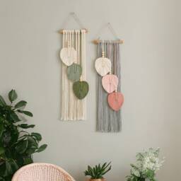 Macrame Leaves Decor, Boho Room Farmhouse Wall Art, Hanging, New Home Gift, Tropical Decor V24 - thumbnail 2