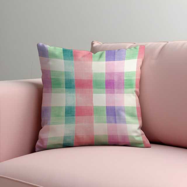 Pastel Gingham Cushion Cover, Soft Watercolor Checkered Pillowcase, Spring Throw Pillow 18x18 - image 1