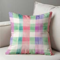 Pastel Gingham Cushion Cover, Soft Watercolor Checkered Pillowcase, Spring Throw Pillow 18x18 - thumbnail 4