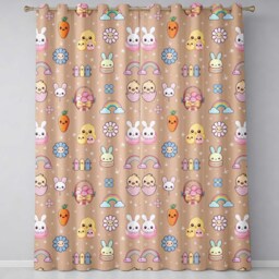 Easter Chick Bunny Carrot Rainbow Flower Peach Background Seamless Pattern Readymade Eyelet Ring Top Thermal 100% Blackout Curtains - thumbnail 2