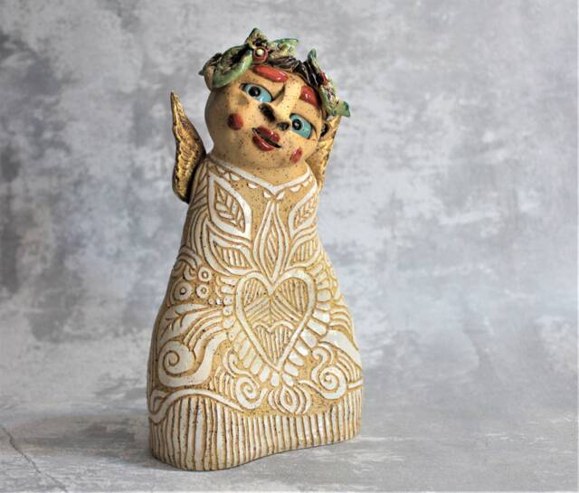 Angel Art Sculpture, Ceramic Angel, Gold Fine Ceramics, Statue, Figurine, Christmas Figurine - image 1