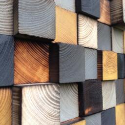 Reclaimed Pine Wood Wall Art - Rustic Gray, Black, & Mustard Sculpture - thumbnail 2