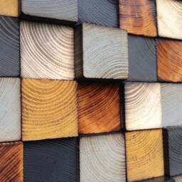 Reclaimed Pine Wood Wall Art - Rustic Gray, Black, & Mustard Sculpture - thumbnail 3