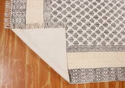 Hand Block Printed Cotton Rug, Washable Dhurrie, Boho Style