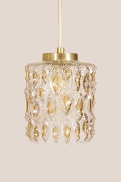 Small Vintage Pendant Light Handcrafted Mini Glass Lamp Textured Retro Ceiling Fixture Yugoslavia Gold Brass - image 1