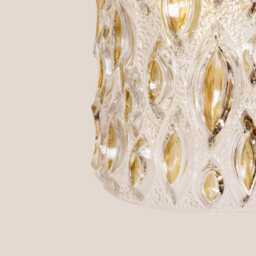 Small Vintage Pendant Light Handcrafted Mini Glass Lamp Textured Retro Ceiling Fixture Yugoslavia Gold Brass - thumbnail 2