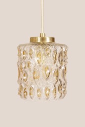 Small Vintage Pendant Light Handcrafted Mini Glass Lamp Textured Retro Ceiling Fixture Yugoslavia Gold Brass - thumbnail 1