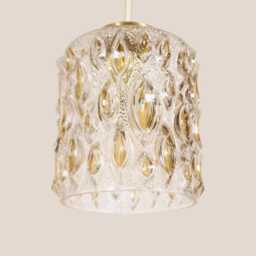 Small Vintage Pendant Light Handcrafted Mini Glass Lamp Textured Retro Ceiling Fixture Yugoslavia Gold Brass - thumbnail 3