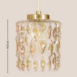 Small Vintage Pendant Light Handcrafted Mini Glass Lamp Textured Retro Ceiling Fixture Yugoslavia Gold Brass - thumbnail 4
