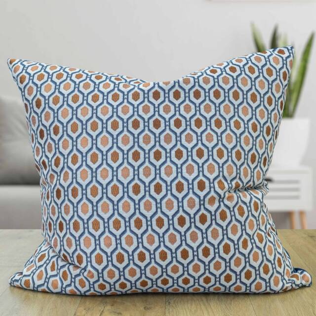 Cosmo Diamond Extra-Large Cushion in Spice & Navy. Modern Geometric Small-Scale Design Burnt Orange & Indigo Blue. 23x23 - image 1