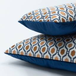 Cosmo Diamond Extra-Large Cushion in Spice & Navy. Modern Geometric Small-Scale Design Burnt Orange & Indigo Blue. 23x23 - thumbnail 2