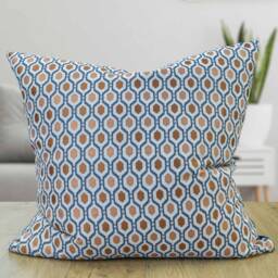Cosmo Diamond Extra-Large Cushion in Spice & Navy. Modern Geometric Small-Scale Design Burnt Orange & Indigo Blue. 23x23