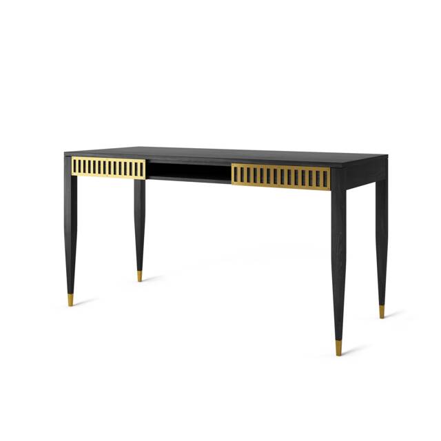 Black Oak Mid-Century Modern Desk, Brass Detail - image 1
