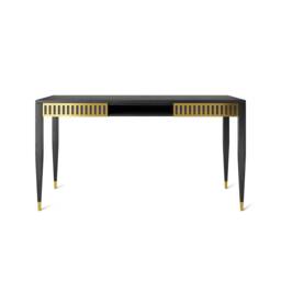 Black Oak Mid-Century Modern Desk, Brass Detail - thumbnail 2