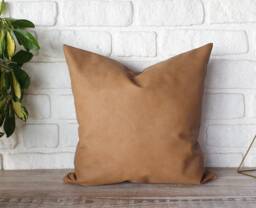 Rustic Saddle Tan Faux Leather Pillow Cover Modern Sofa Decor - 16x16'' - thumbnail 1