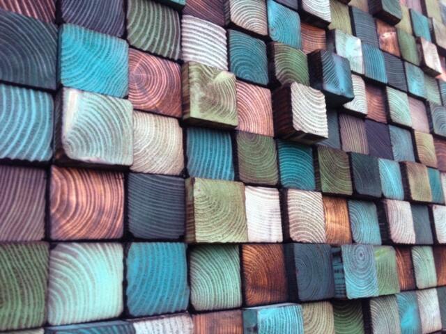 Reclaimed Pine Wood Wall Art - Green Turquoise Mosaic Sculpture - image 1