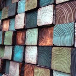 Reclaimed Pine Wood Wall Art - Green Turquoise Mosaic Sculpture - thumbnail 3