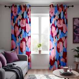 Abstract Floral Brushstroke Eyelet Curtains, Bold Blue, Pink & Red Hand-Painted Style Drapes, Modern Window Treatment, Custom Length Panels - thumbnail 2