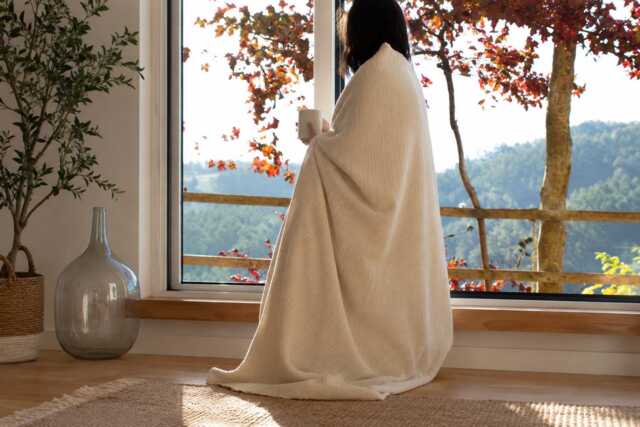 Recycled Cotton Blanket - Portuguese Woven Sofa Throw Large Bedspread 170x220cm Natural Sustainable Home Decor - image 1