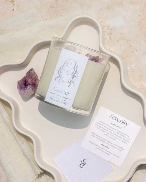 Iridescent Cancer Candle With Crystals Handmade Zodiac Gift - image 1