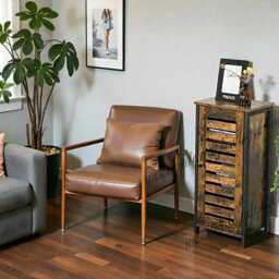 Industrial Wood & Steel Nightstand Shoe Rack Cabinet Rustic Bedside Side Table - thumbnail 1
