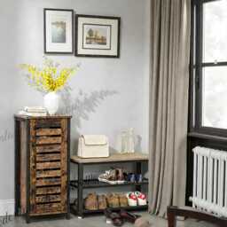 Industrial Wood & Steel Nightstand Shoe Rack Cabinet Rustic Bedside Side Table - thumbnail 3