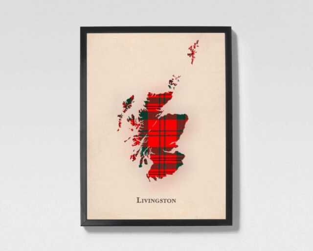 Clan Livingston Scottish Tartan Map - Of Scotland Family Wall Decor, Ready To Hang - image 1
