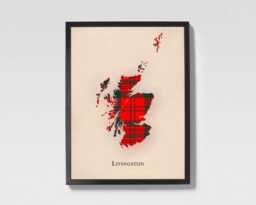 Clan Livingston Scottish Tartan Map - Of Scotland Family Wall Decor, Ready To Hang - thumbnail 1